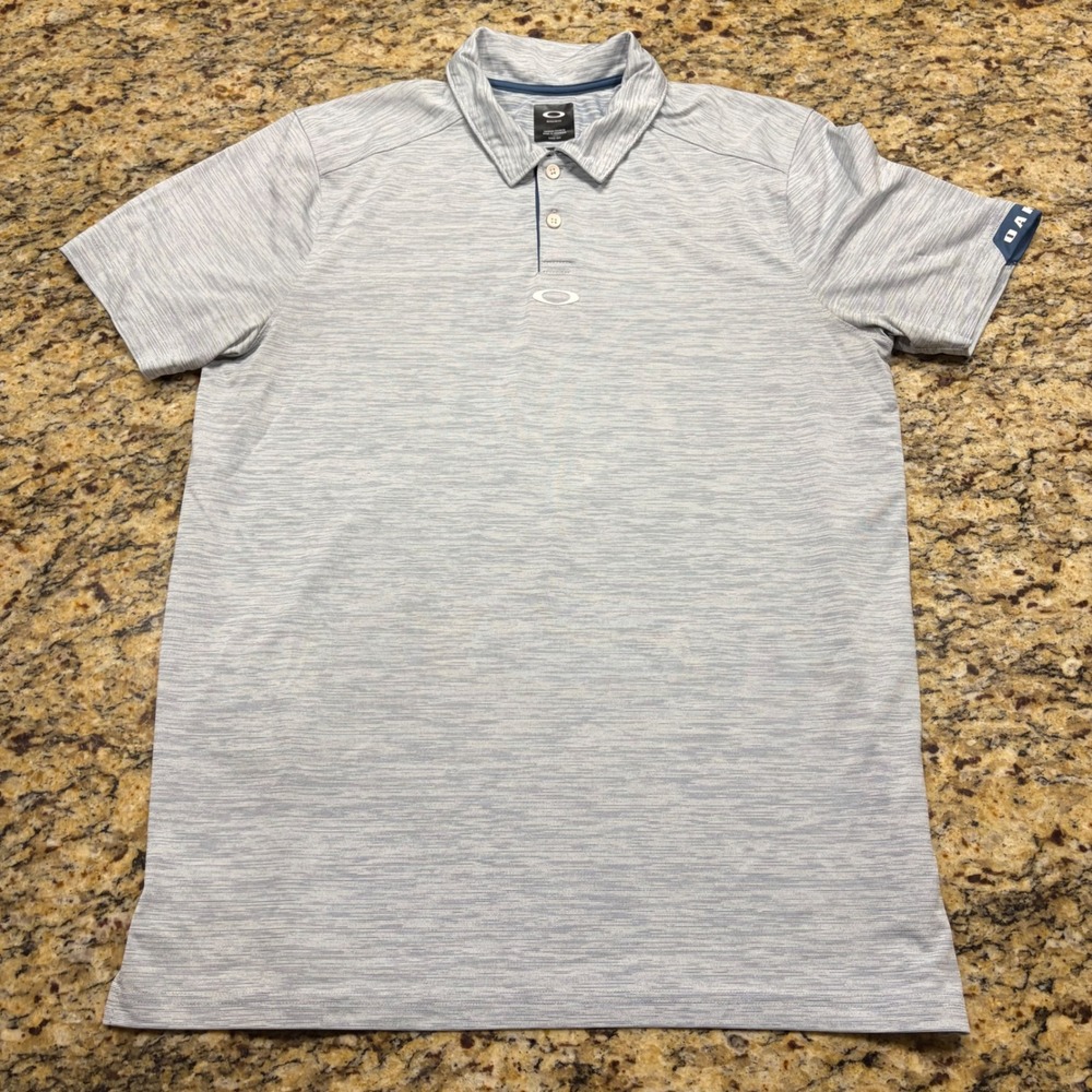 Oakley Mens Regular Fit Short Sleeve Polo Shirt Blue White Heather Stripe L ws